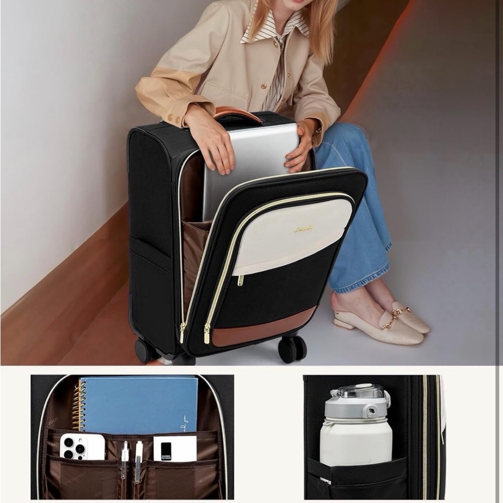 Lovevook Carry on Luggage 22X14X9, 20 Inch Softside Suitcase with 4 Pcs, - Picture 4 of 9